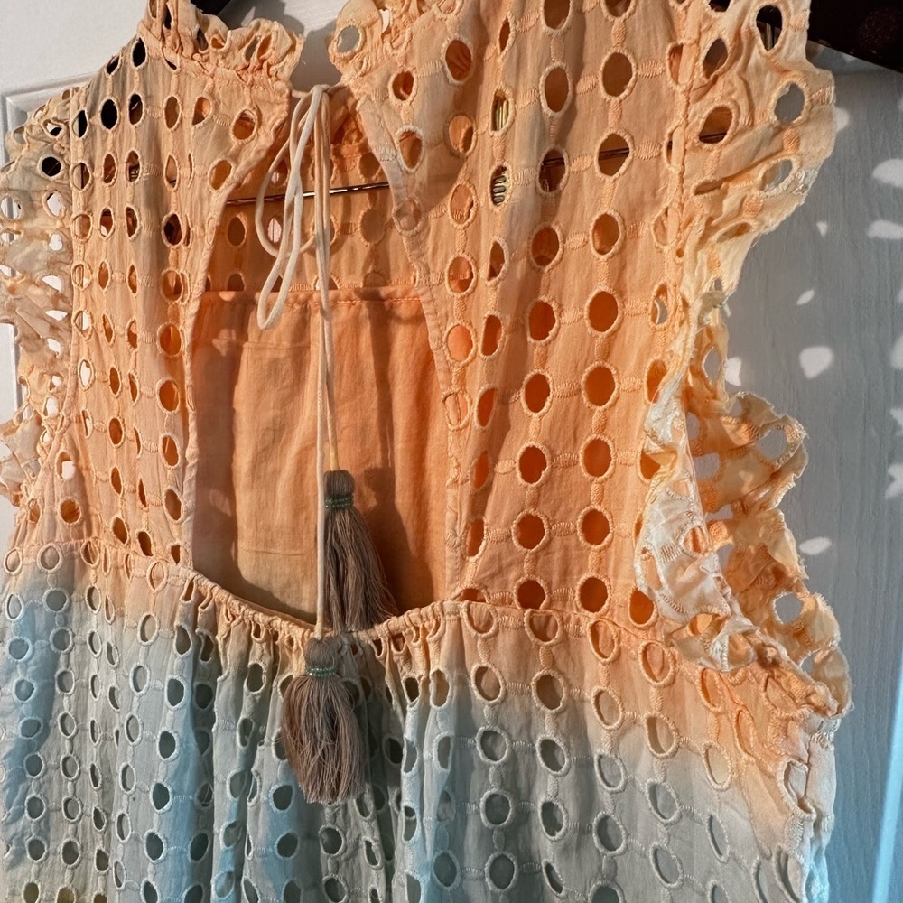 ANTHROPOLOGIE Ollari M BOHO Feminine Ruffle Cotton Tank Tassel Tie Back Cut Out - Picture 10 of 14